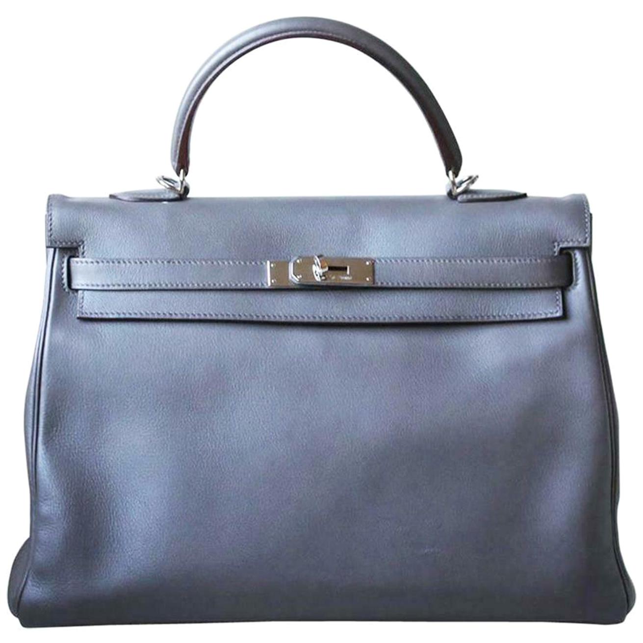 Hermès 35cm Etain Swift Palladium H/W Kelly Retourne Bag