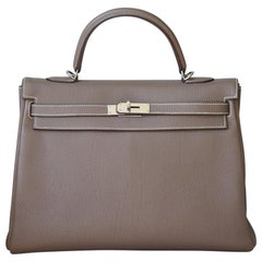 Hermès 35cm Etoupe Togo Palladium H/W Kelly Retourne Bag 