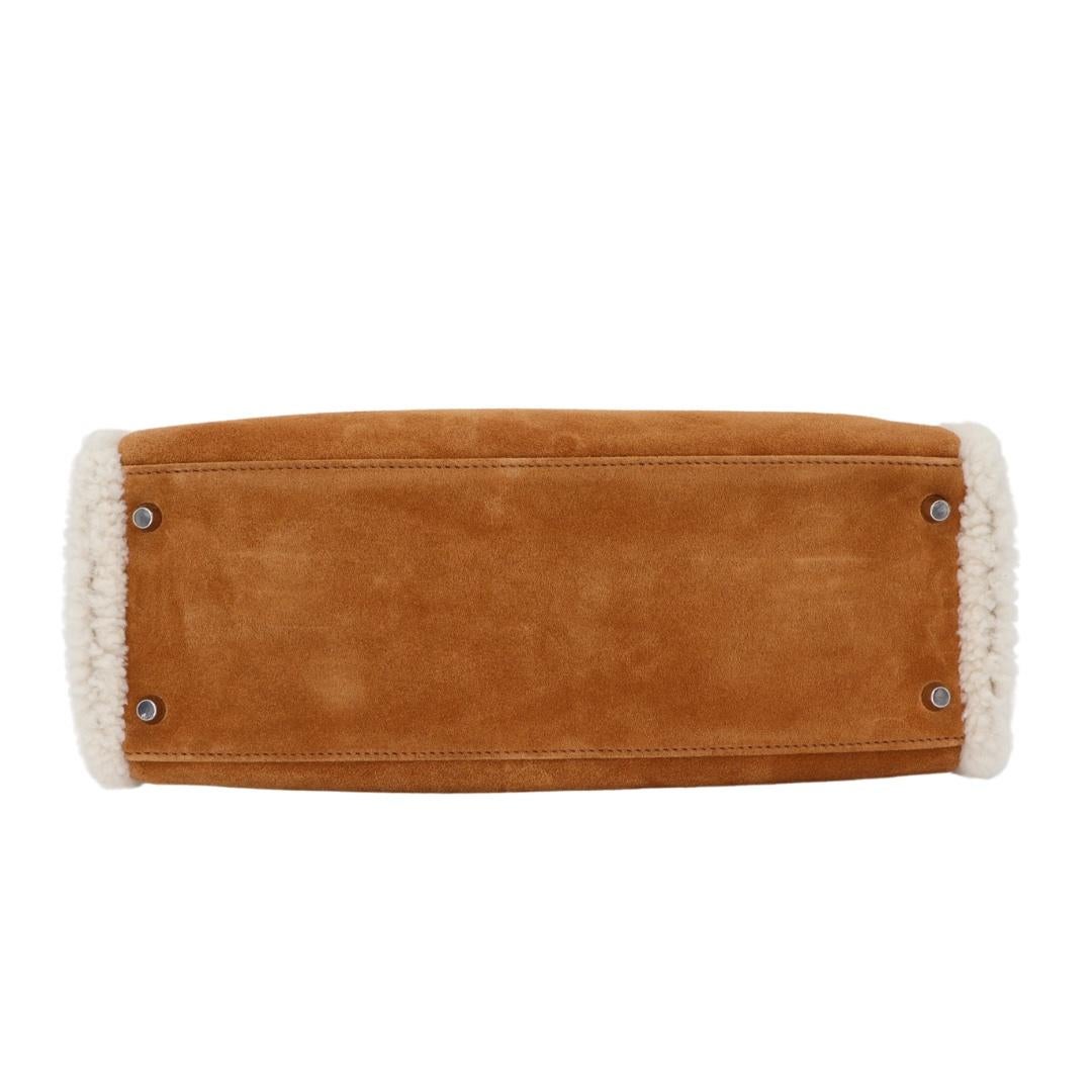 Hermès 35cm Kelly Teddy Shearling Chamois/Ecru/Alezan Suede Leather Palladium Ha In New Condition For Sale In Santa Rosa Beach, FL