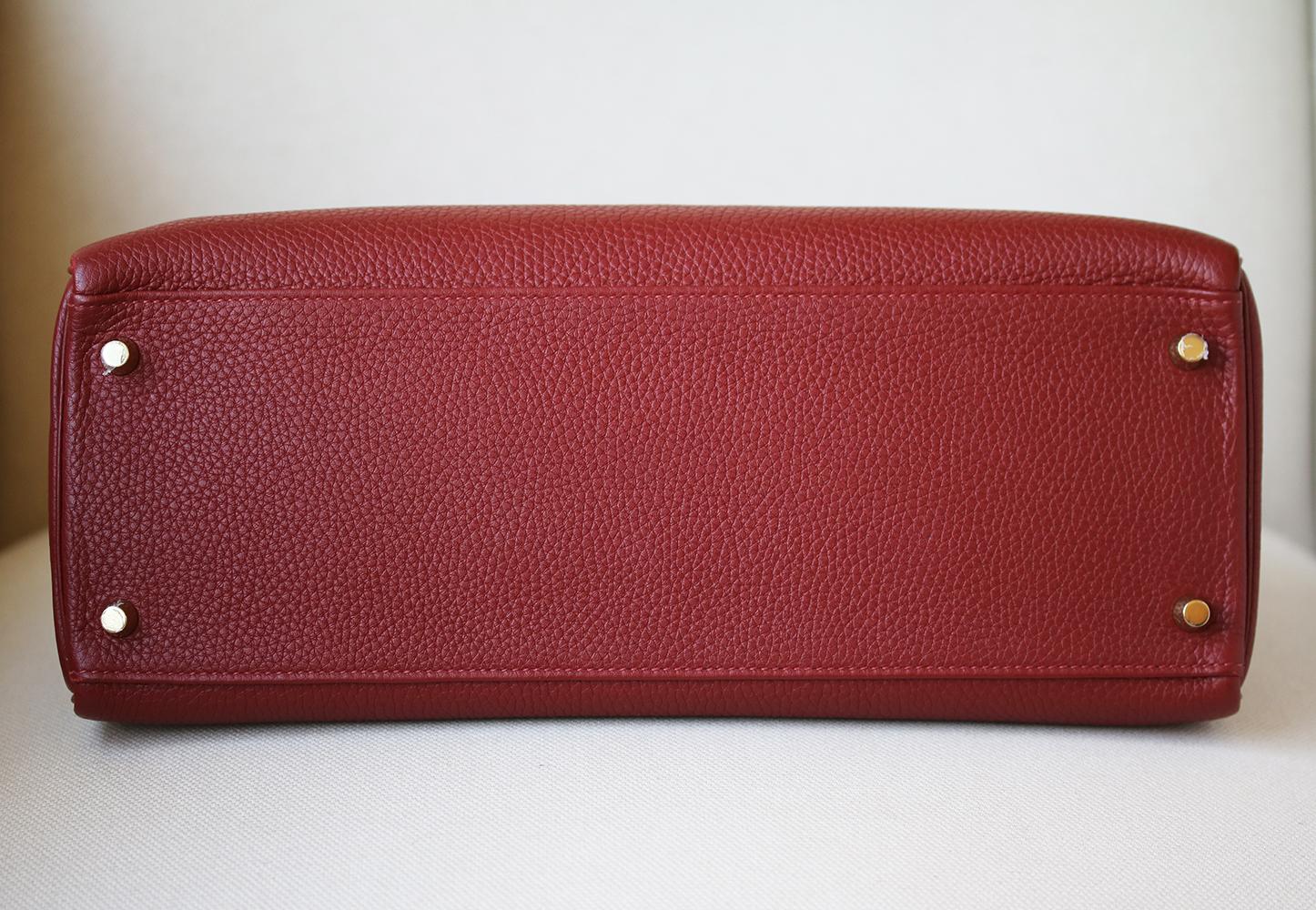 Brown Hermès 35cm Rouge Grenat Clemence Gold H/W Kelly Retourne Bag