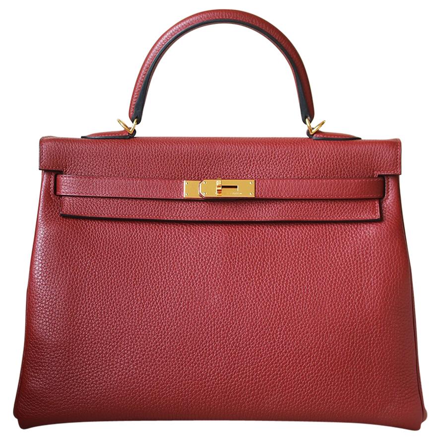 Hermès 35cm Rouge Grenat Clemence Gold H/W Kelly Retourne Bag