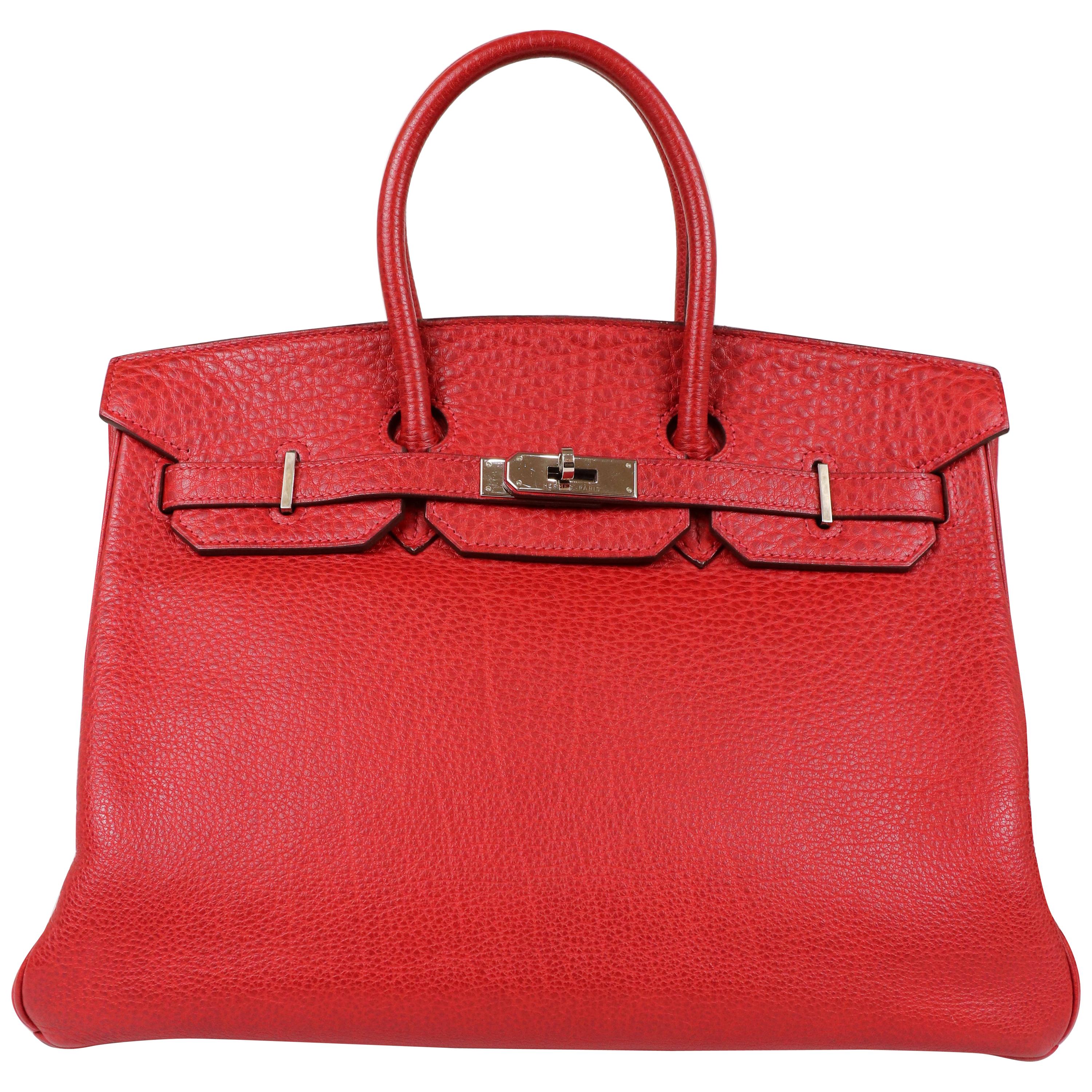 Hermes 35cm Rouge Vif Buffalo Hide Birkin 