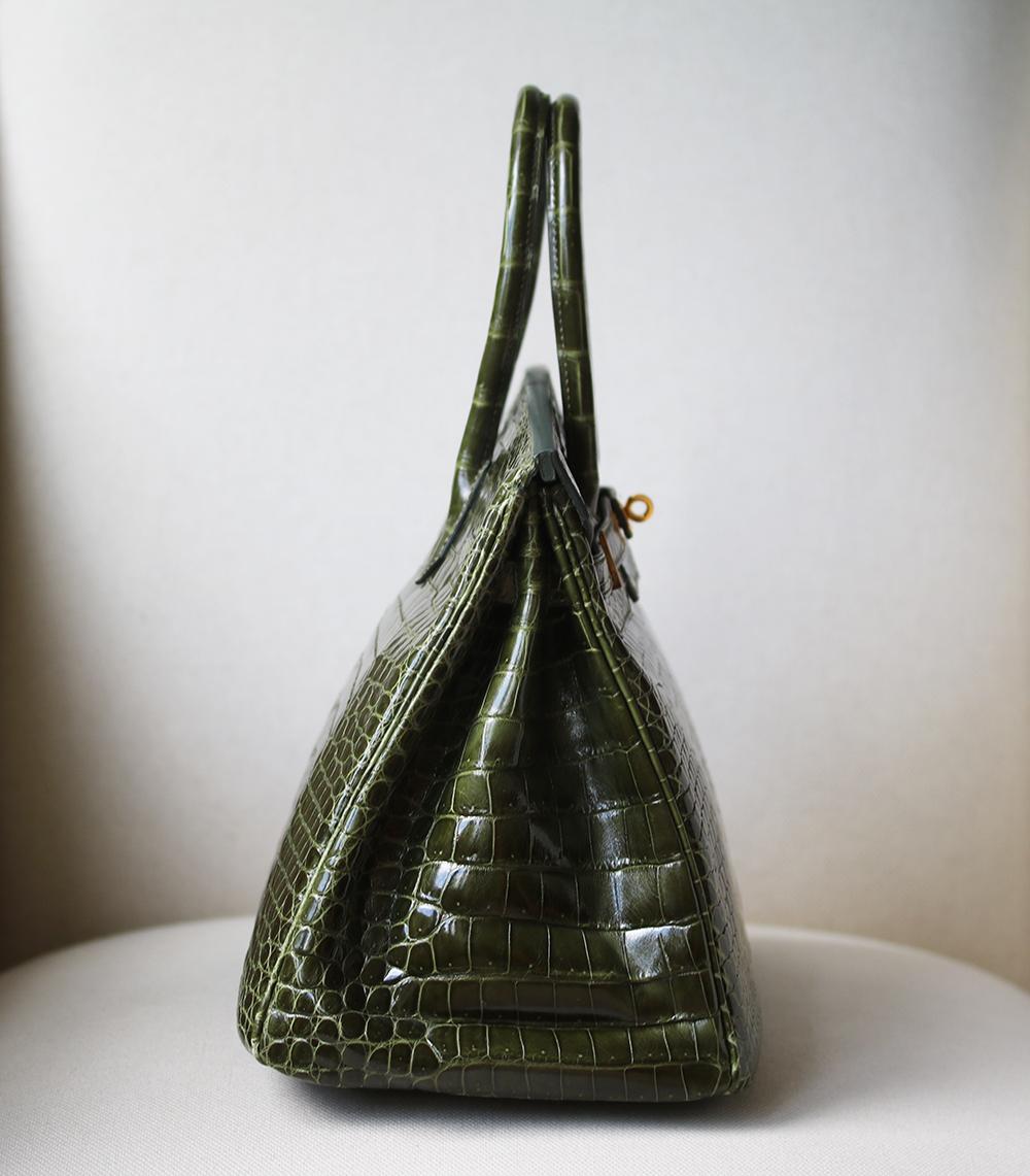 Hermès 35cm Vert Porosus Crocodile Gold H/W Birkin Bag In Excellent Condition In London, GB
