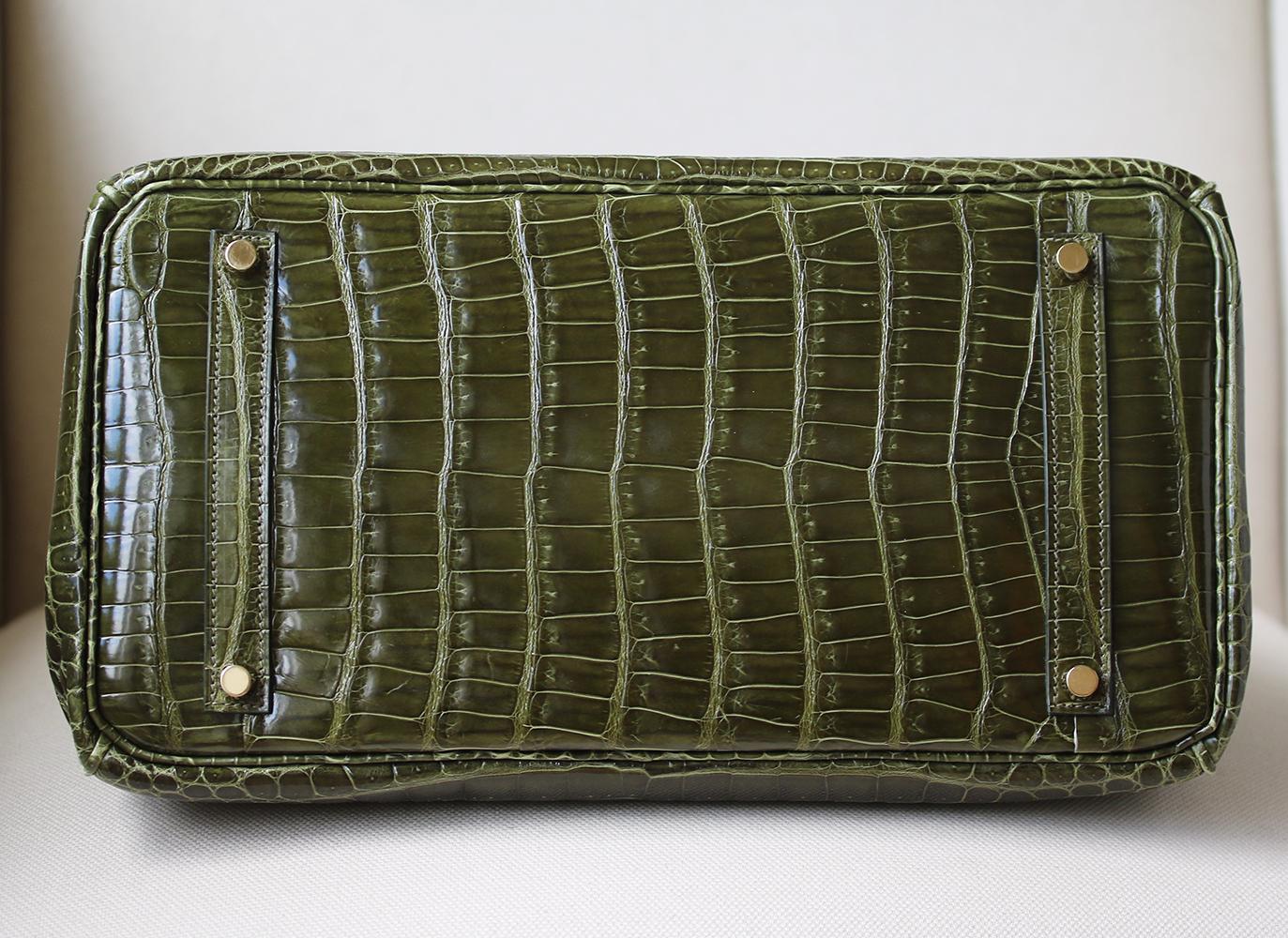Hermès 35cm Vert Porosus Crocodile Gold H/W Birkin Bag 1