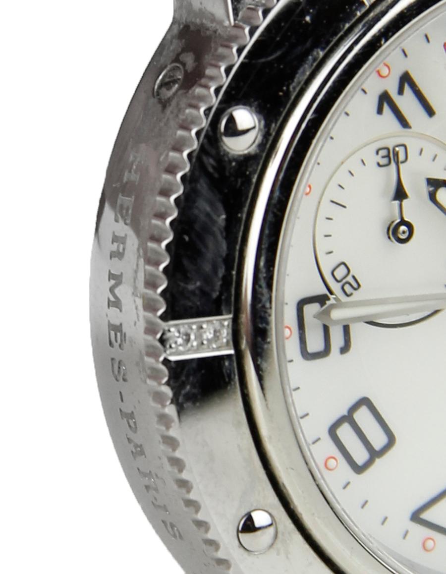 Taille brillant Hermès Montre clipper à quartz 36 mm avec diamants et bracelet en caoutchouc blanc en vente