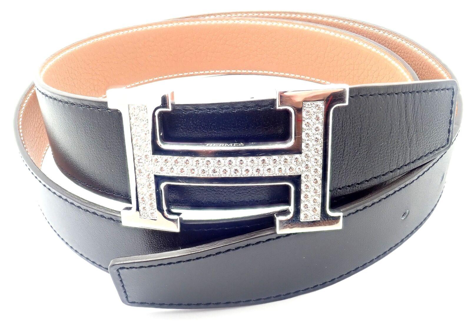 Hermes 3.79ct Diamond Large H White Gold Buckle with Reversible Belt For Sale 2
