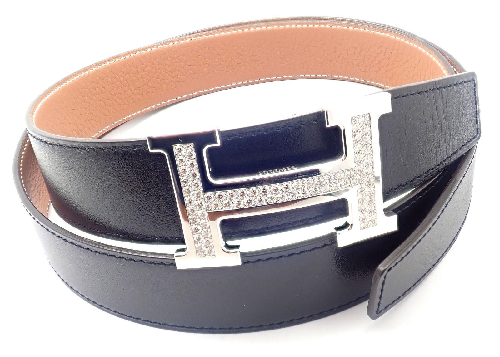 Hermes 3.79ct Diamond Large H White Gold Buckle with Reversible Belt For Sale 1