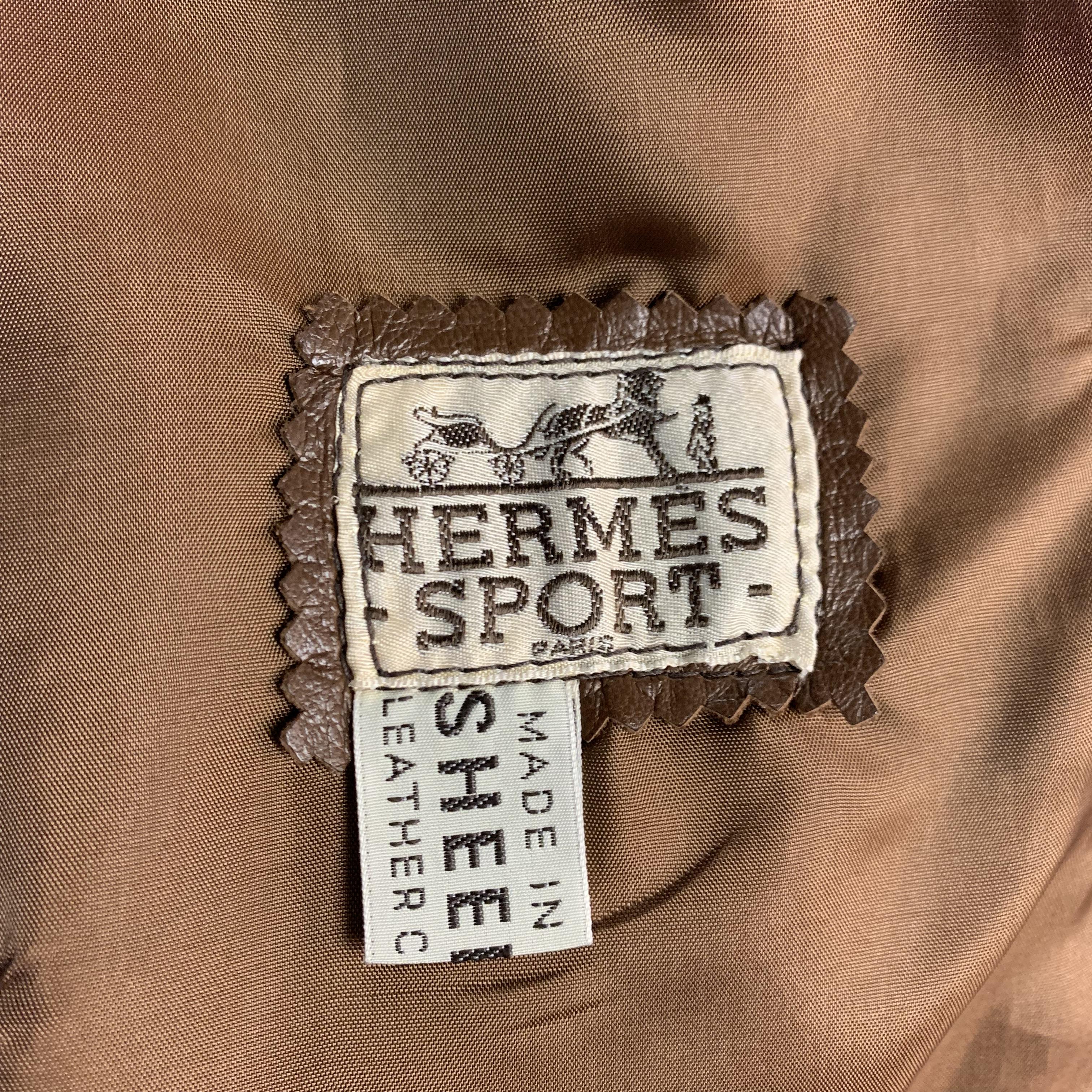 HERMES 38 Size S Tan Leather V-Neck Vest 5