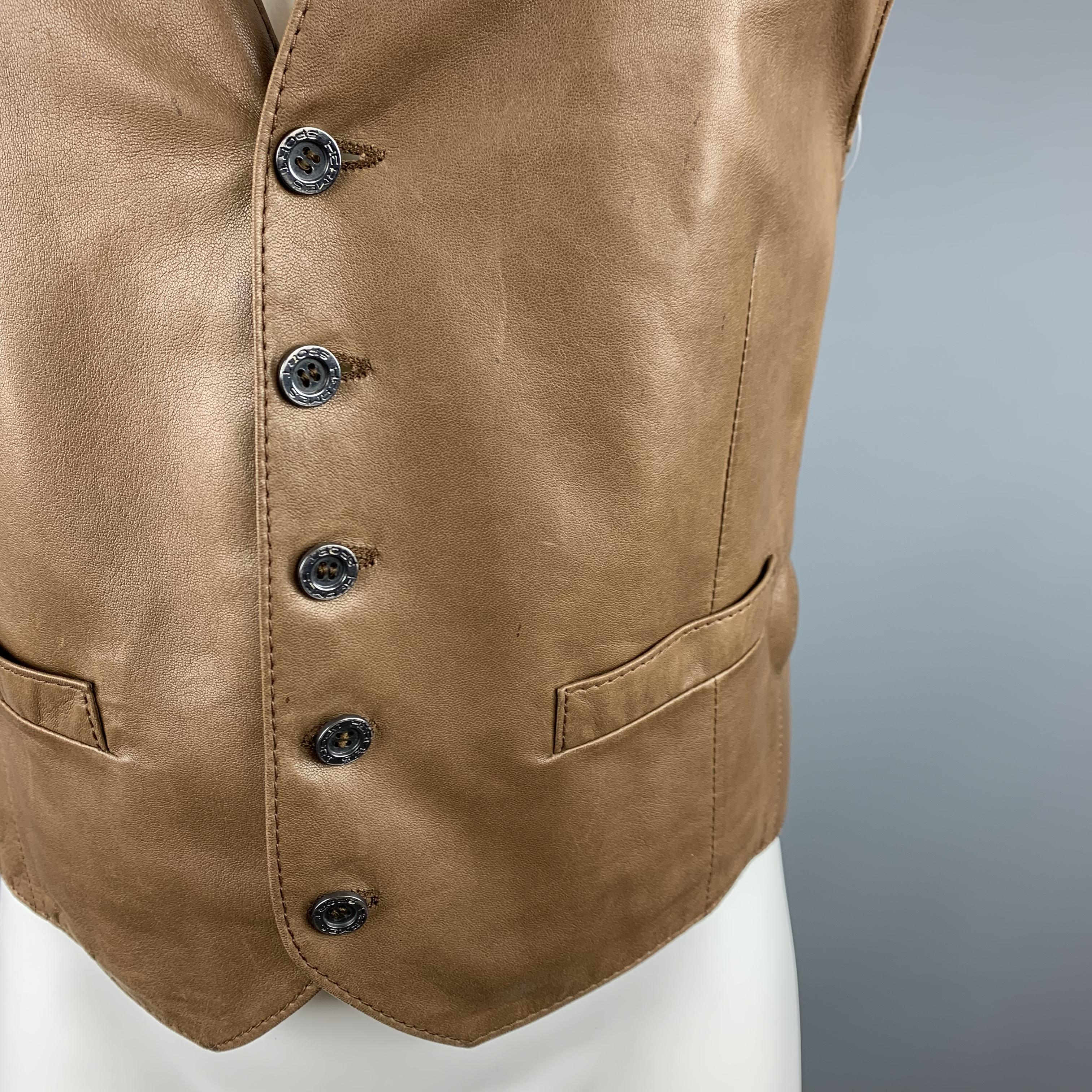 Brown HERMES 38 Size S Tan Leather V-Neck Vest