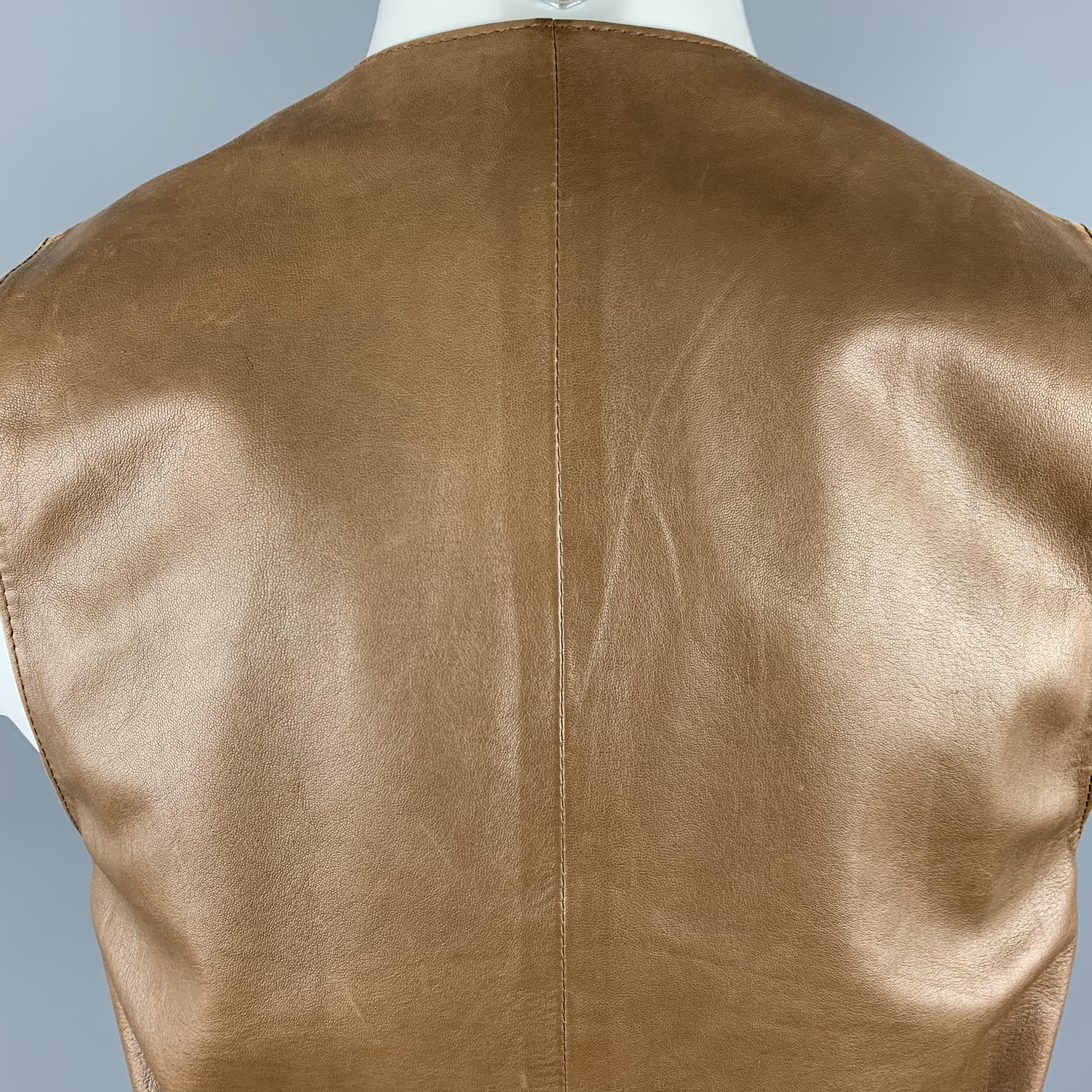 Men's HERMES 38 Size S Tan Leather V-Neck Vest