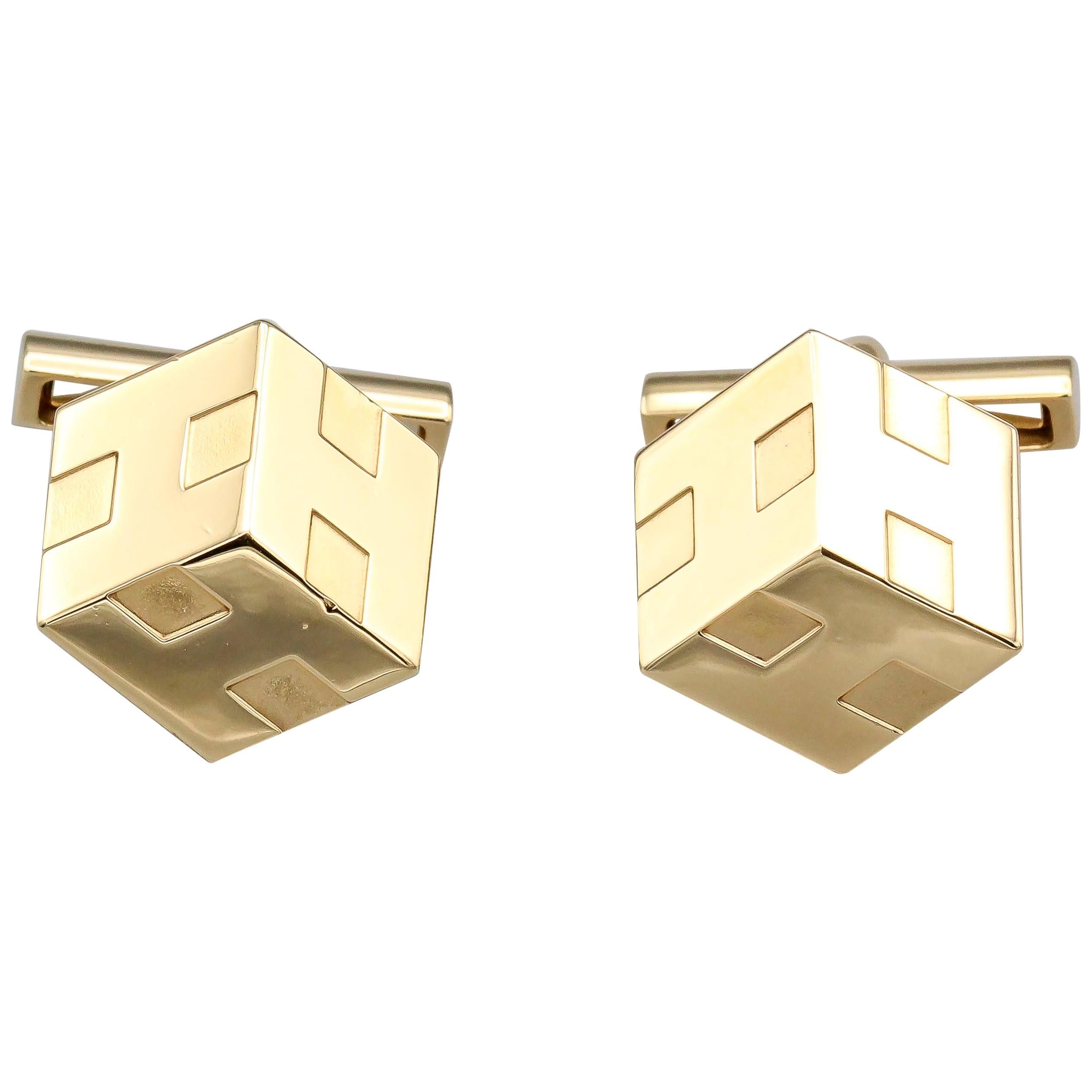 Hermes 3D Cube 18 Karat Gold Cufflinks