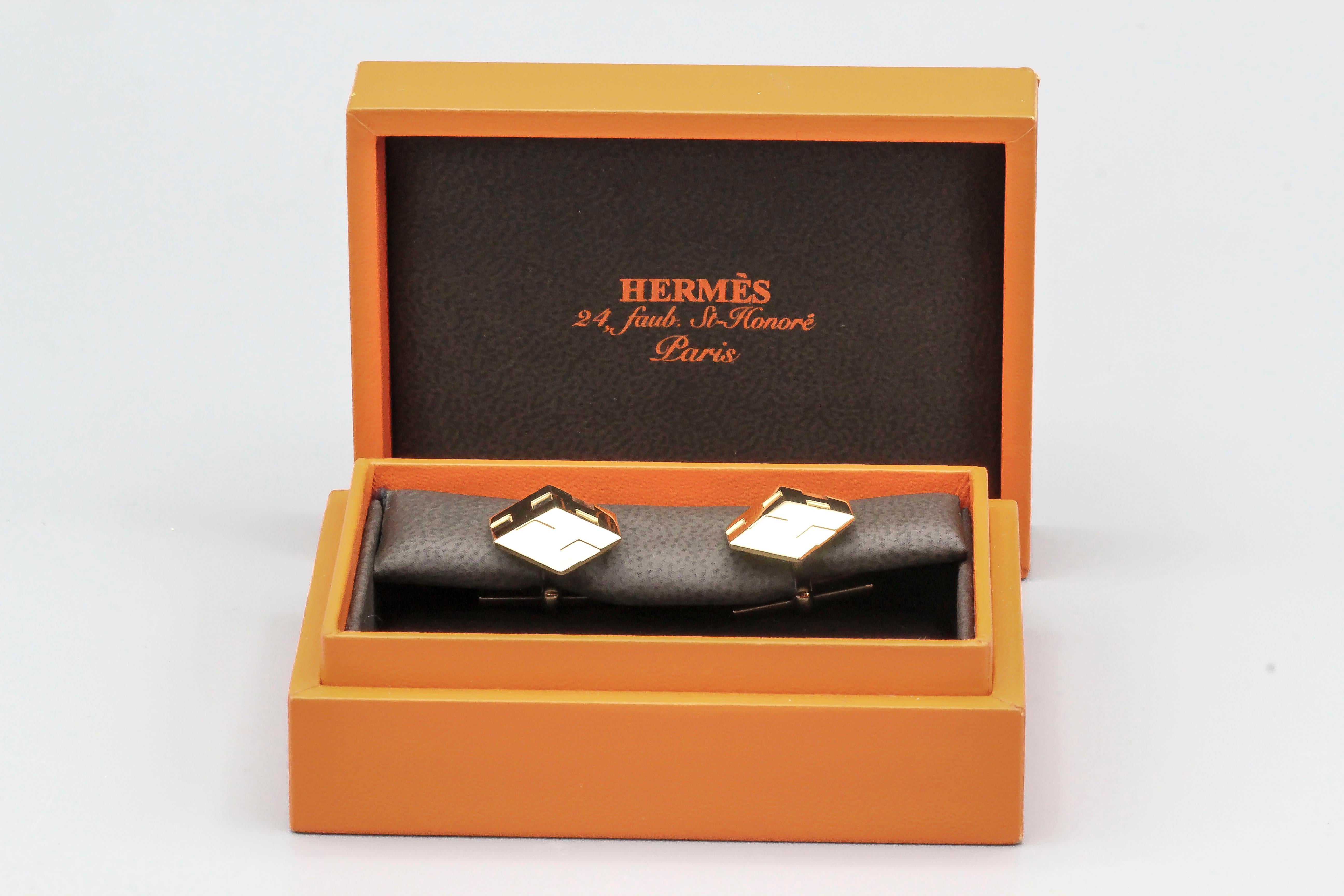 Hermes 3D Cube 18 Karat Gold Cufflinks 2