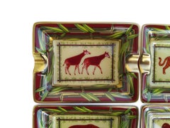 Hermès 4 Mini Ashtrays Wild Animals Africa Porcelain Gold