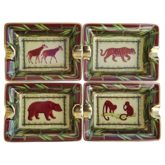 Hermès 4 Mini Ashtrays Wild Animals Africa Porcelain Gold Hermès 4 Mini Ashtrays Wild Animals Africa Porcelain Gold