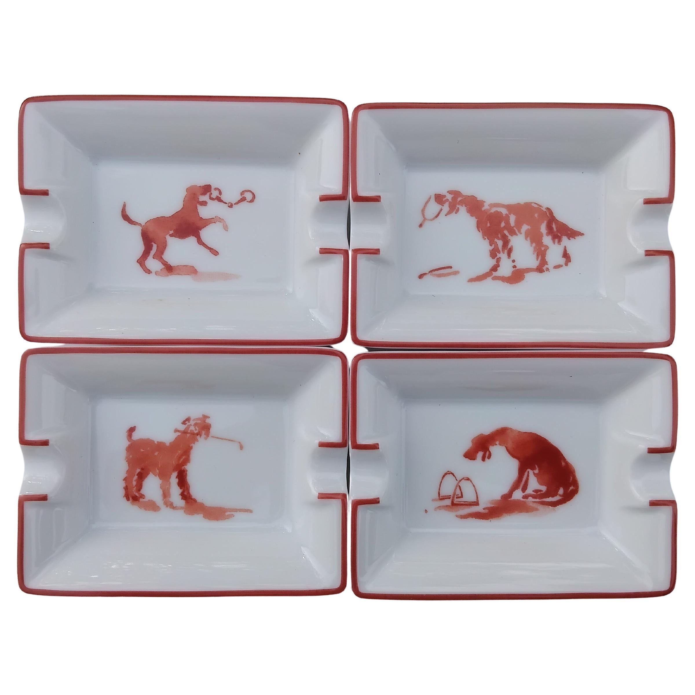 Hermès 4 piccoli posacenere vassoi Cani Equitazione Temi Texas in vendita 5