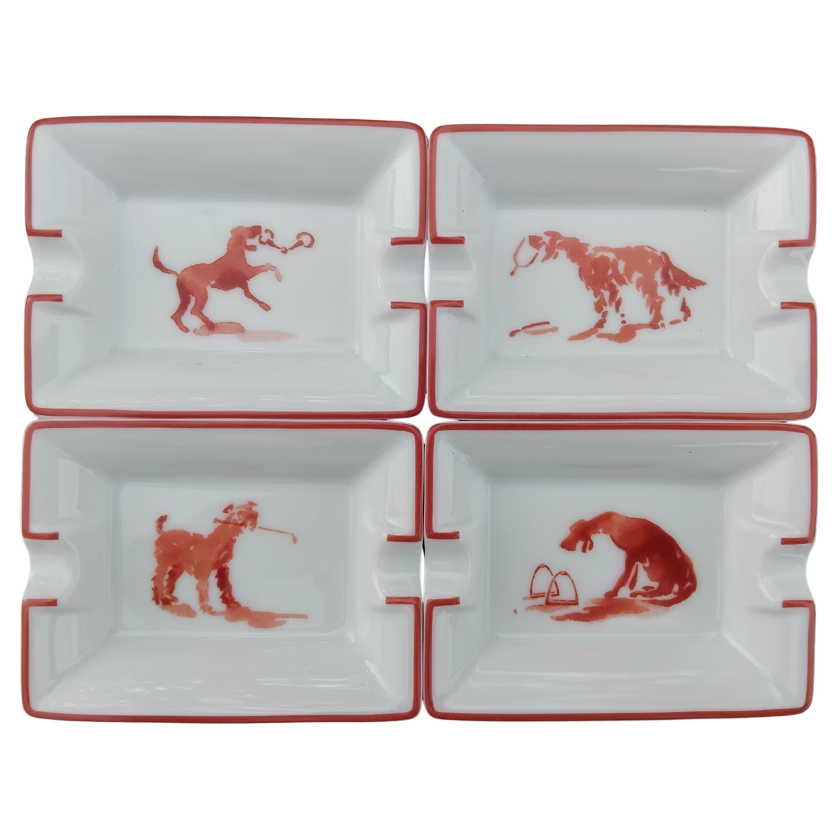 Hermès 4 piccoli posacenere vassoi Cani Equitazione Temi Texas