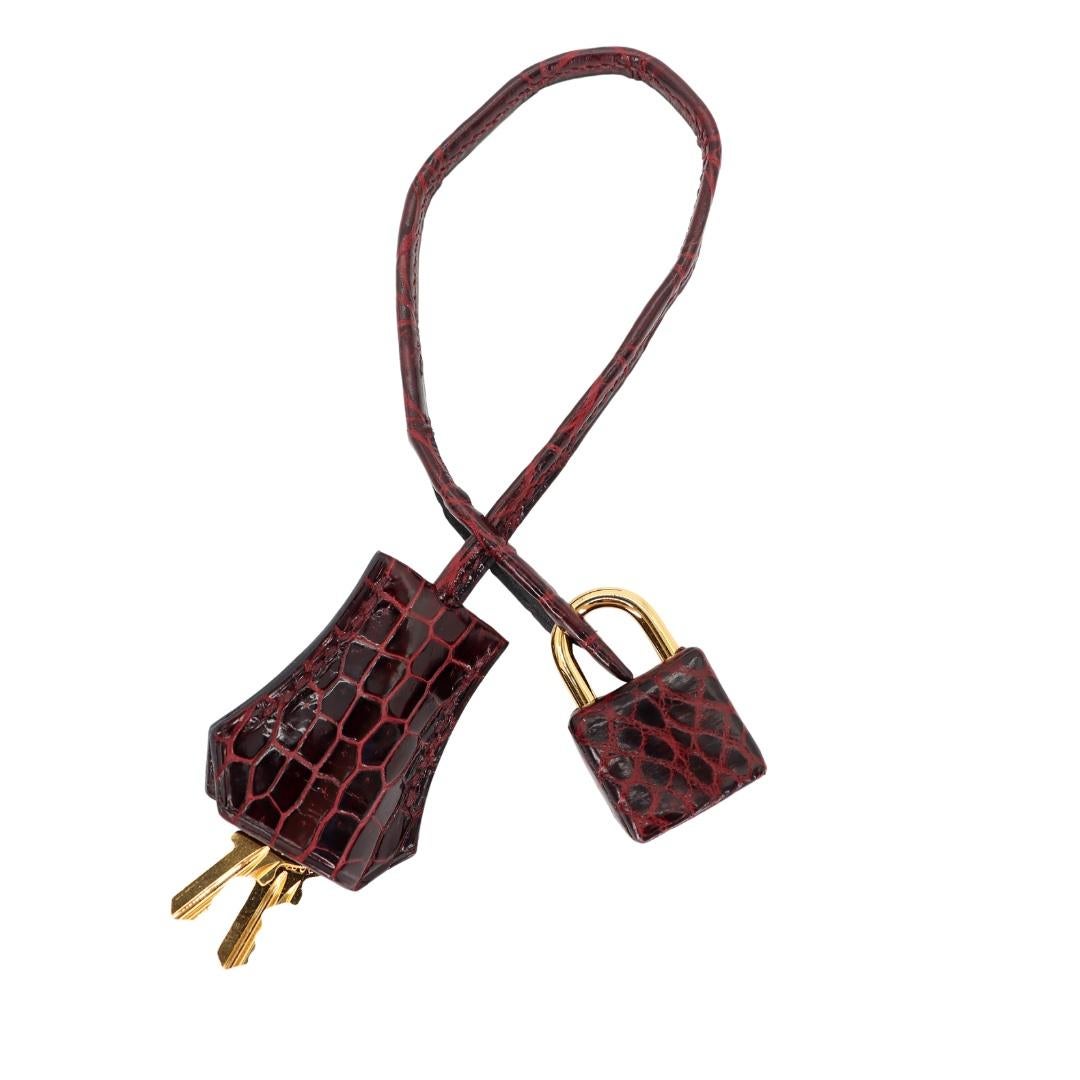 Hermès 40cm Birkin Bordeaux Shiny Porosus Crocodile Gold Hardware For Sale 3