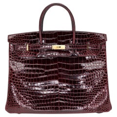 Hermès Birkin 40cm Burdeos Porosus brillante Cocodrilo Herrajes dorados