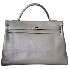 Hermès 40cm Etain Clemence Palladium H/W Kelly Retourne Bag