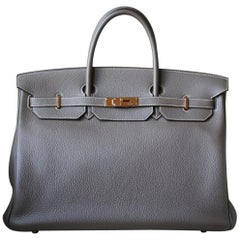 Hermès 40cm Etain Clemence Gold H/W Birkin Bag