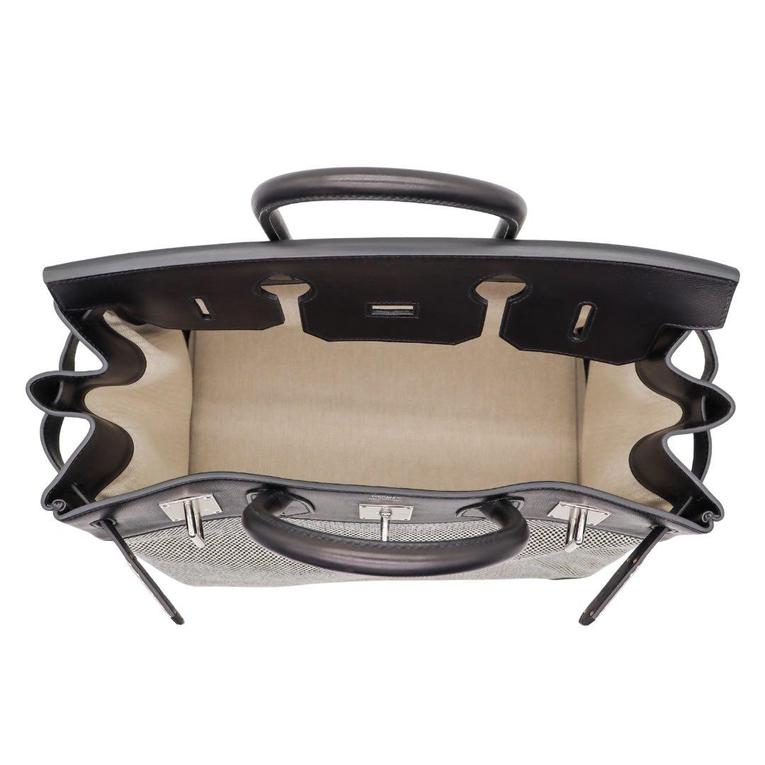 Hermès 40cm HAC Schwarz Toile/Swift Leder Palladium Hardware im Angebot 2
