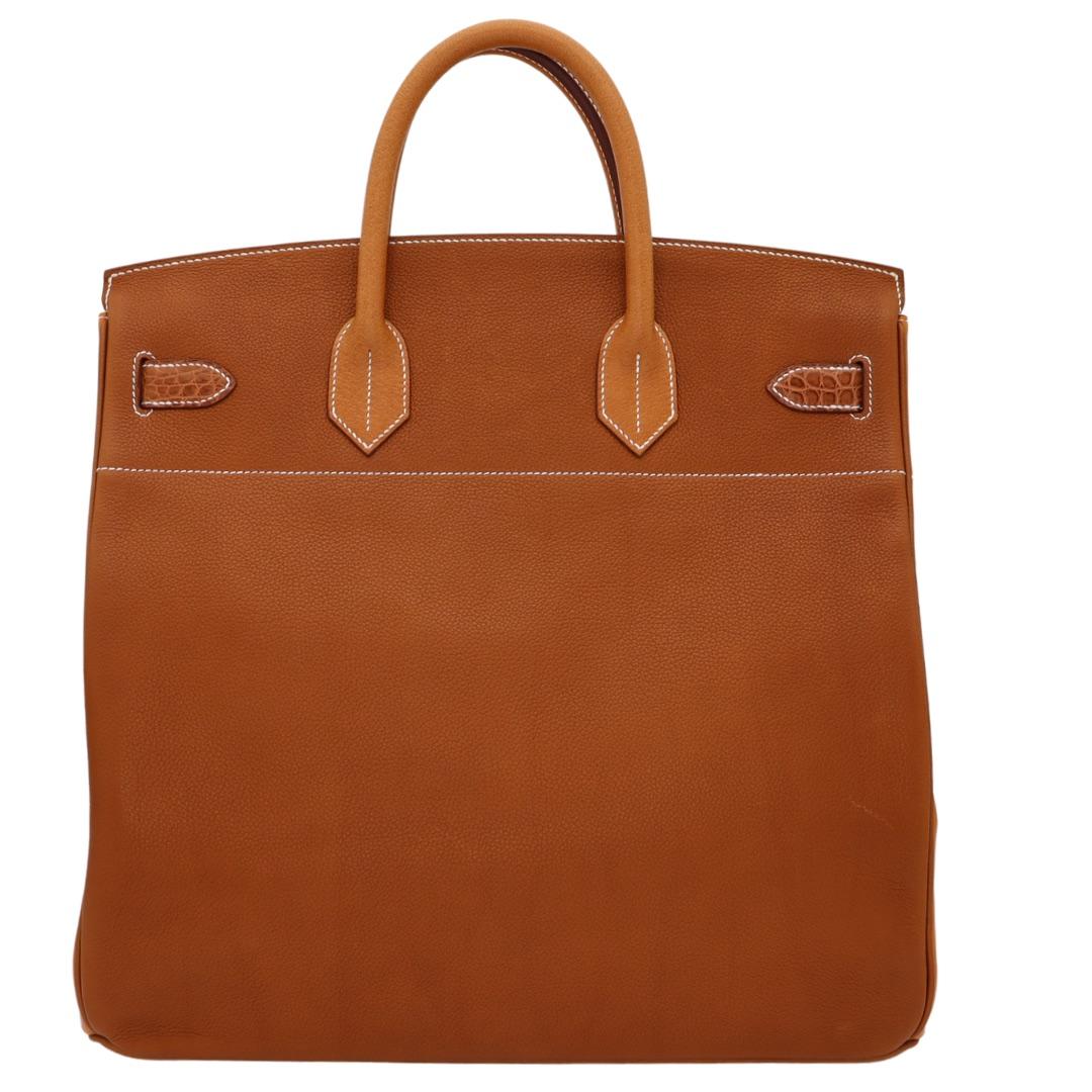 Marron Hermès 40cm HAC Patchwork Barenia/Vache/Butler/ Natural Sable/ Electrum Hardware en vente