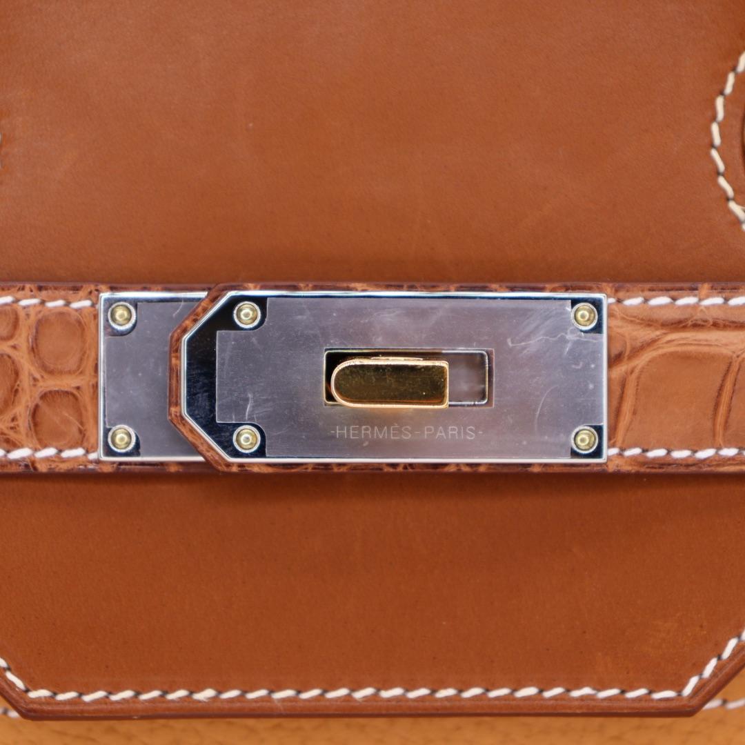 Hermès 40cm HAC Patchwork Barenia/Vache/Butler/ Natural Sable/ Electrum Hardware Pour femmes en vente