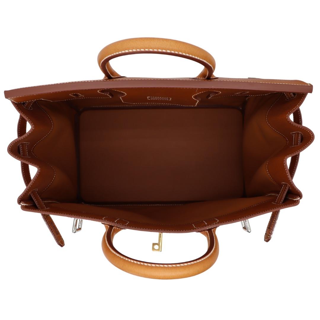 Hermès 40cm HAC Patchwork Barenia/Vache/Butler/ Natural Sable/ Electrum Hardware en vente 2