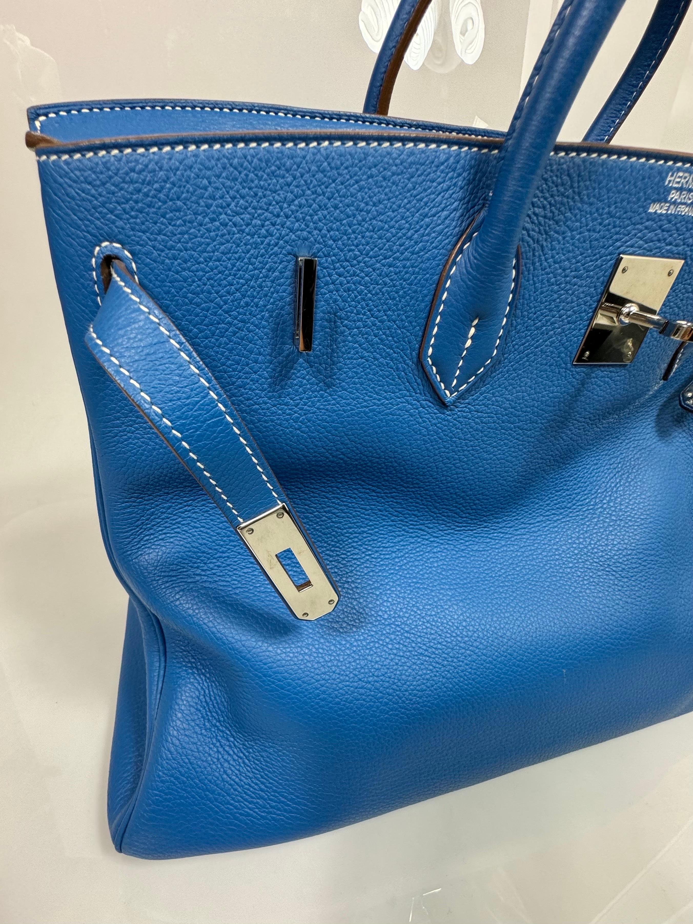 Hermes 40cm  Mykonos Blue and White Clemence Limited edition Birkin-SHW -2011 For Sale 6