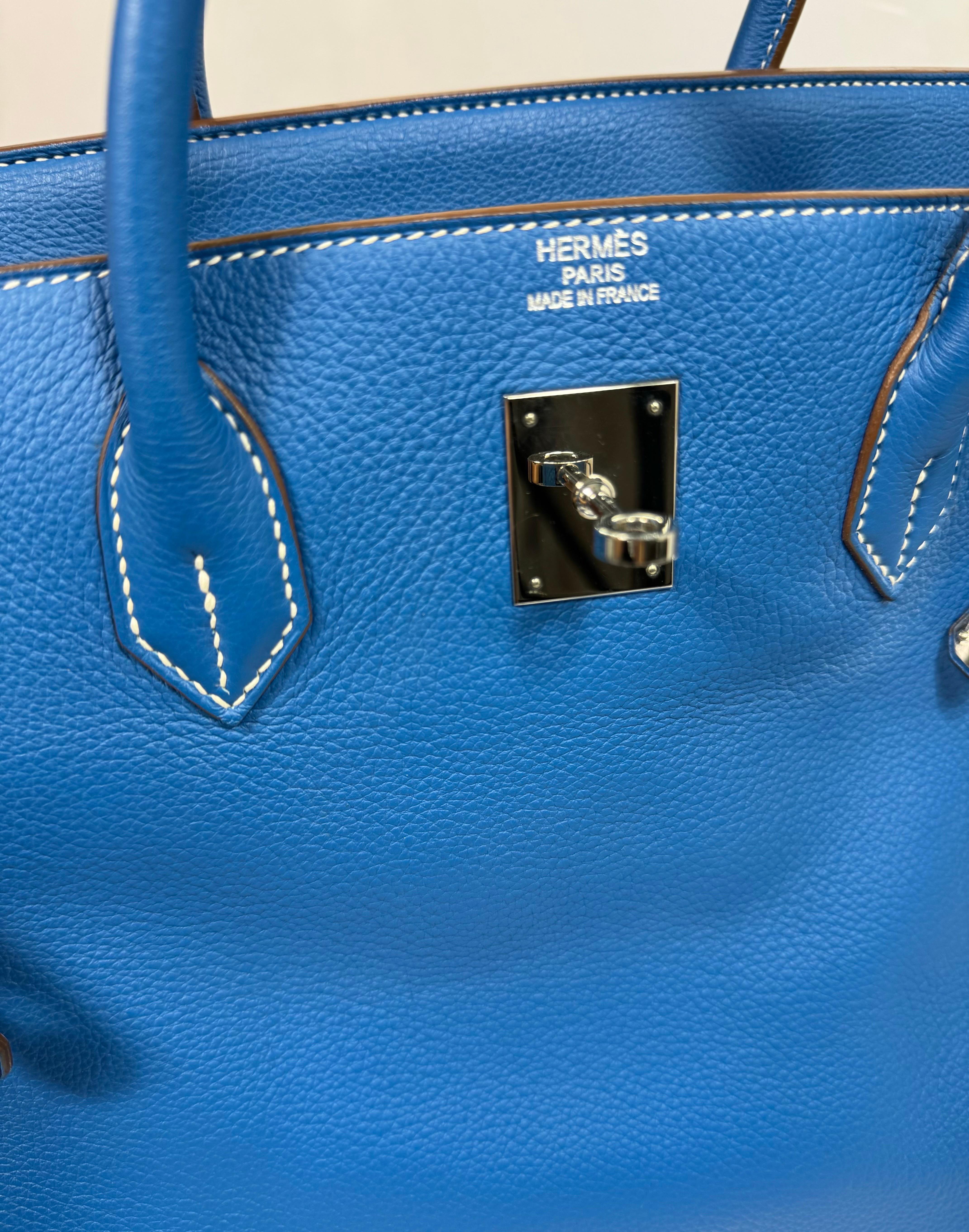 Hermes 40cm  Mykonos Blue and White Clemence Limited edition Birkin-SHW -2011 For Sale 7