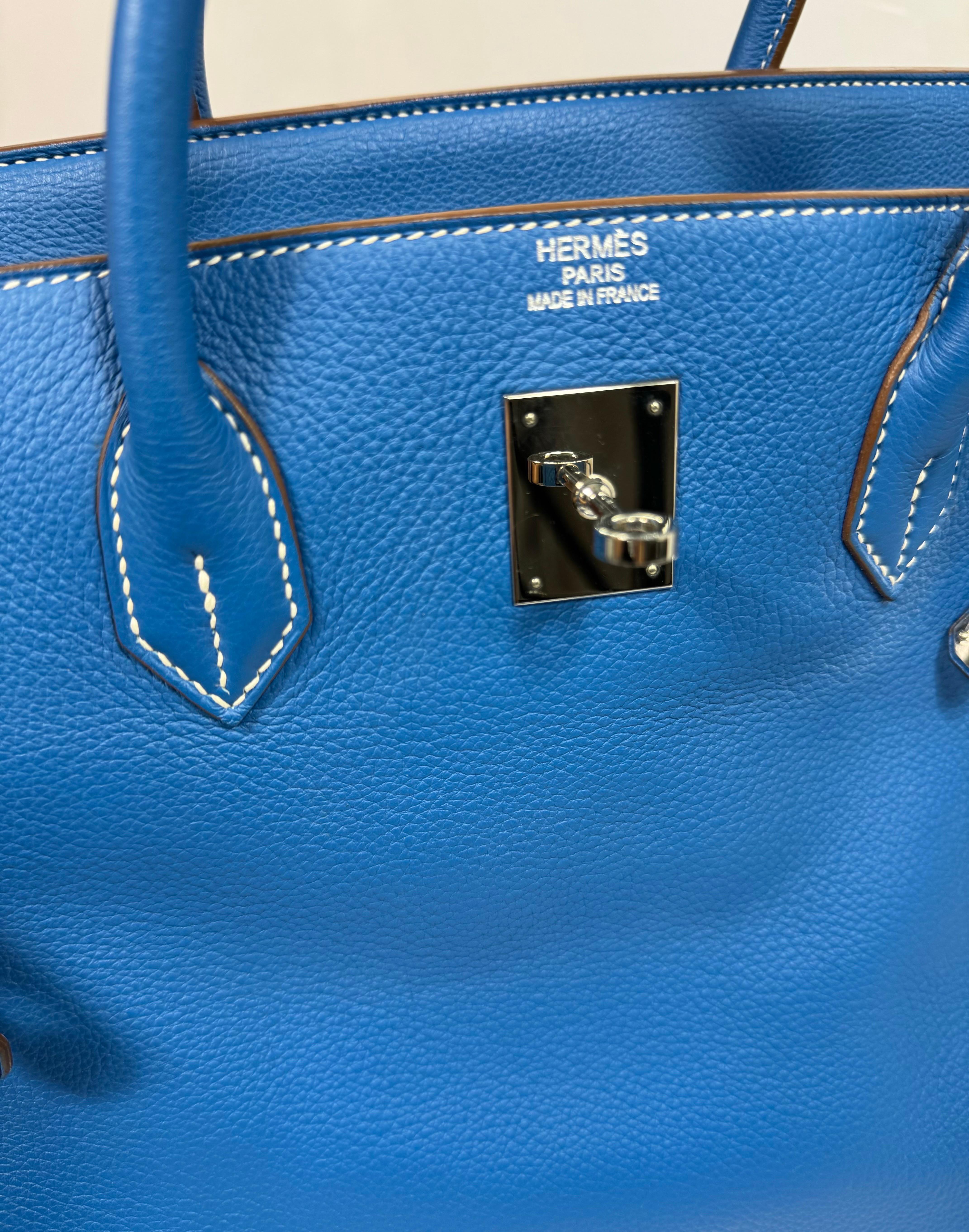 Hermes 40cm  Mykonos Blaue und weiße Clemence Limited Edition Birkin-SHW -2011 im Angebot 7