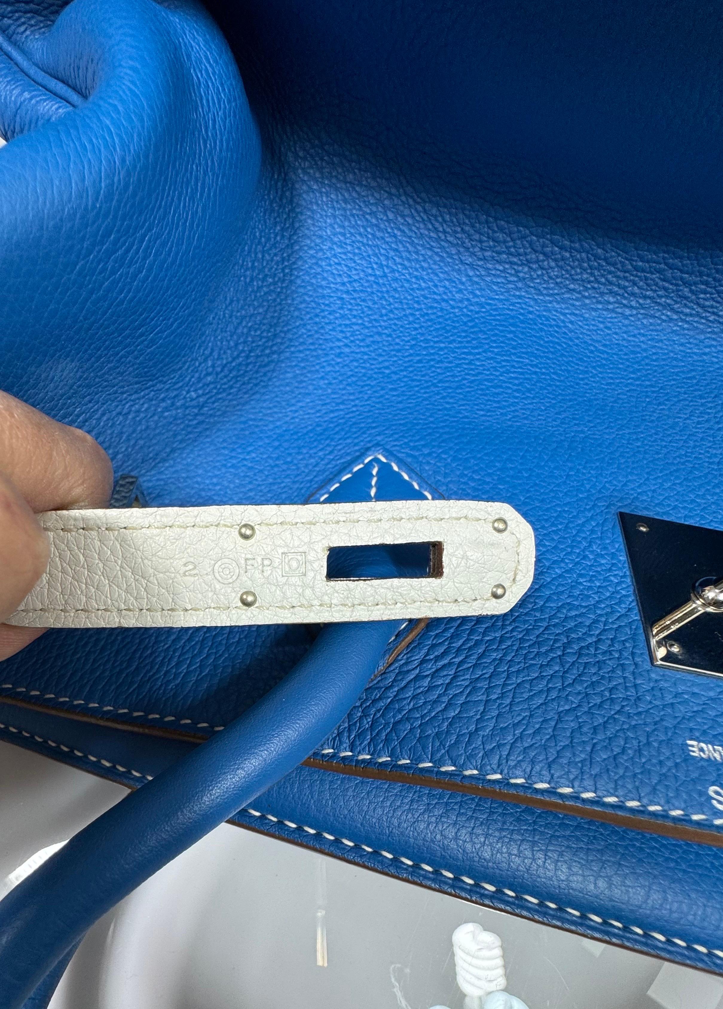 Hermes 40cm  Mykonos Blue and White Clemence Limited edition Birkin-SHW -2011 For Sale 9