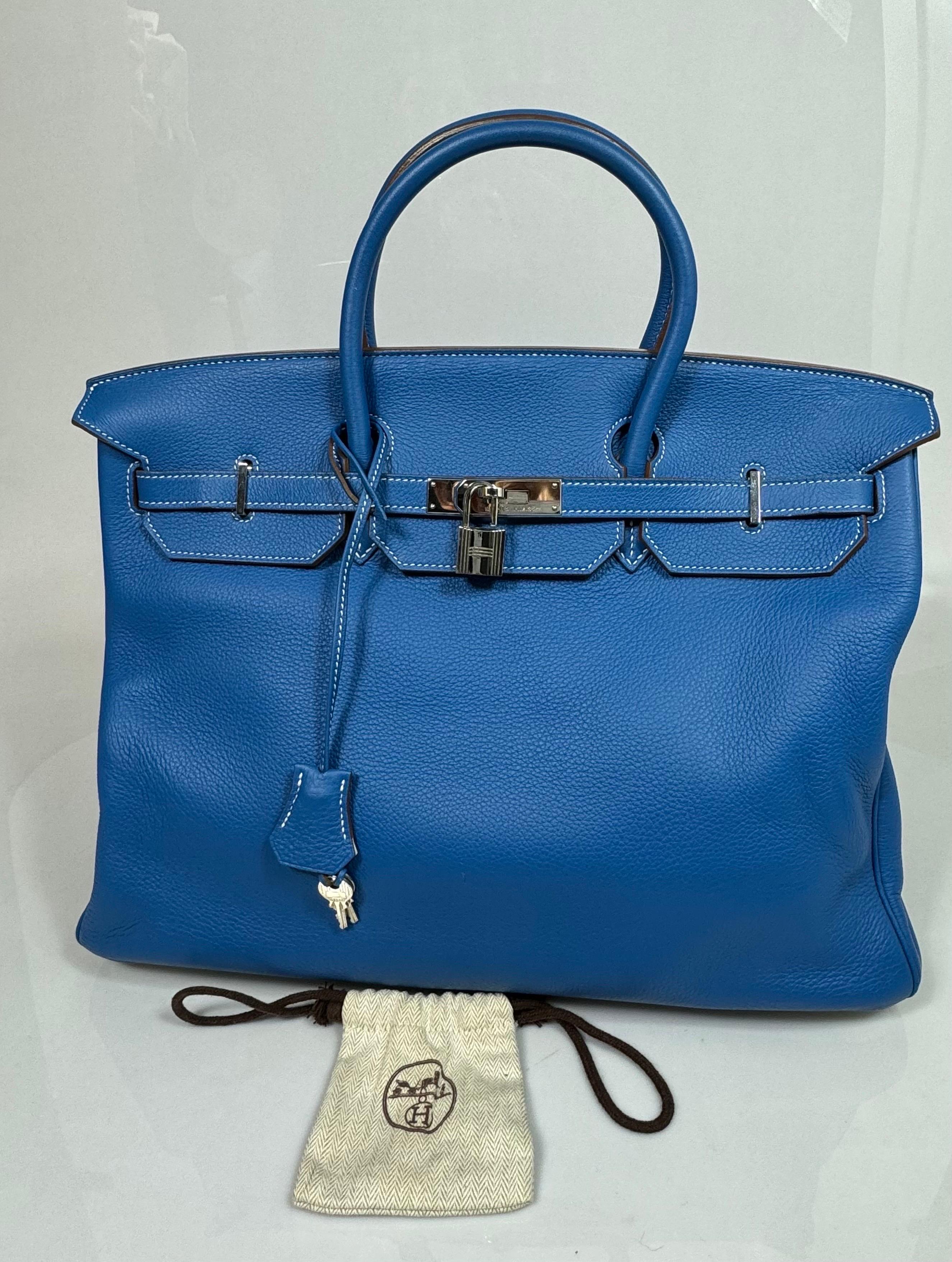 Hermes 40cm  Mykonos Blue and White Clemence Limited edition Birkin-SHW -2011 For Sale 11