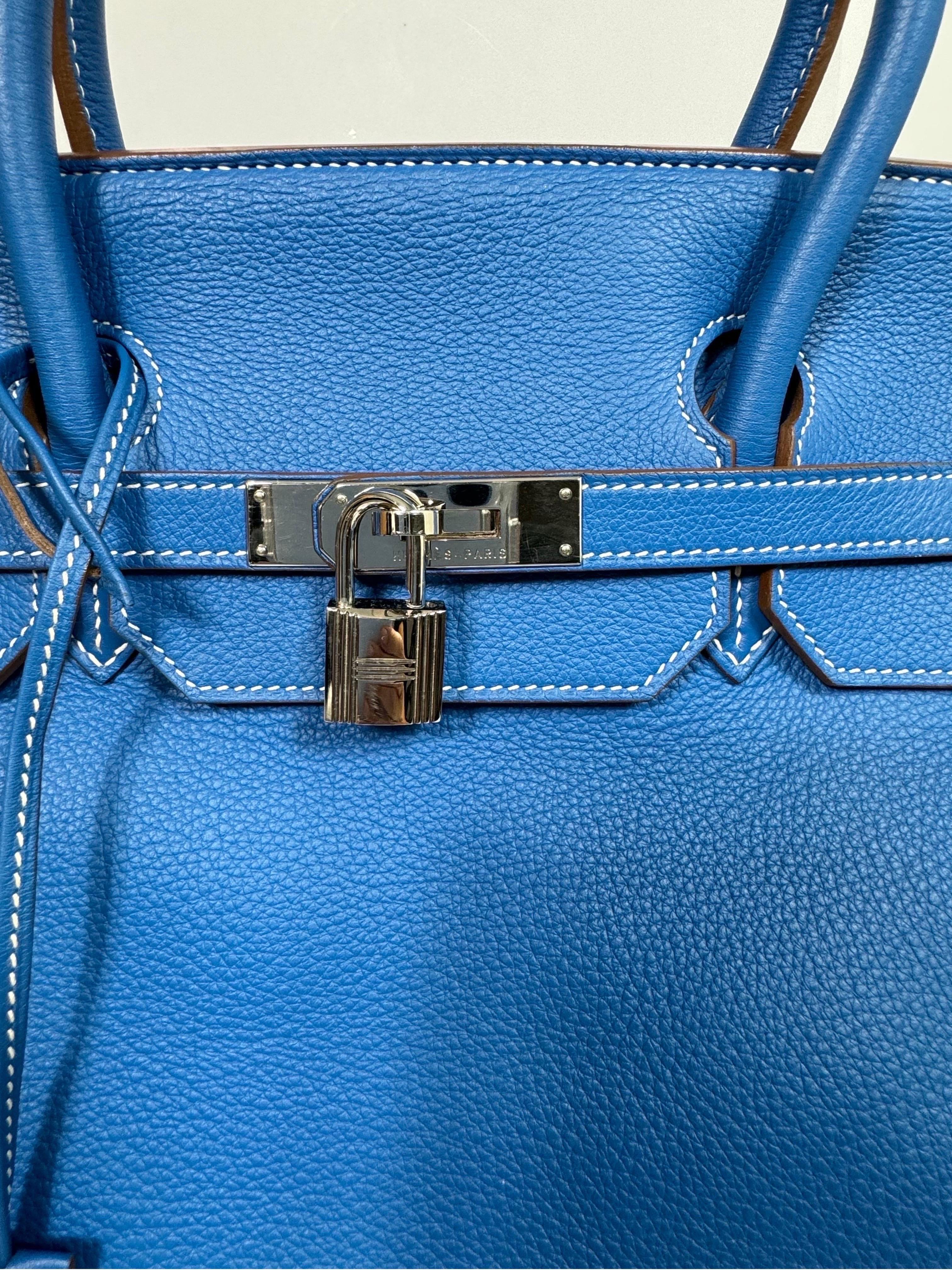 Hermes 40cm  Mykonos Blue and White Clemence Limited edition Birkin-SHW -2011 For Sale 12