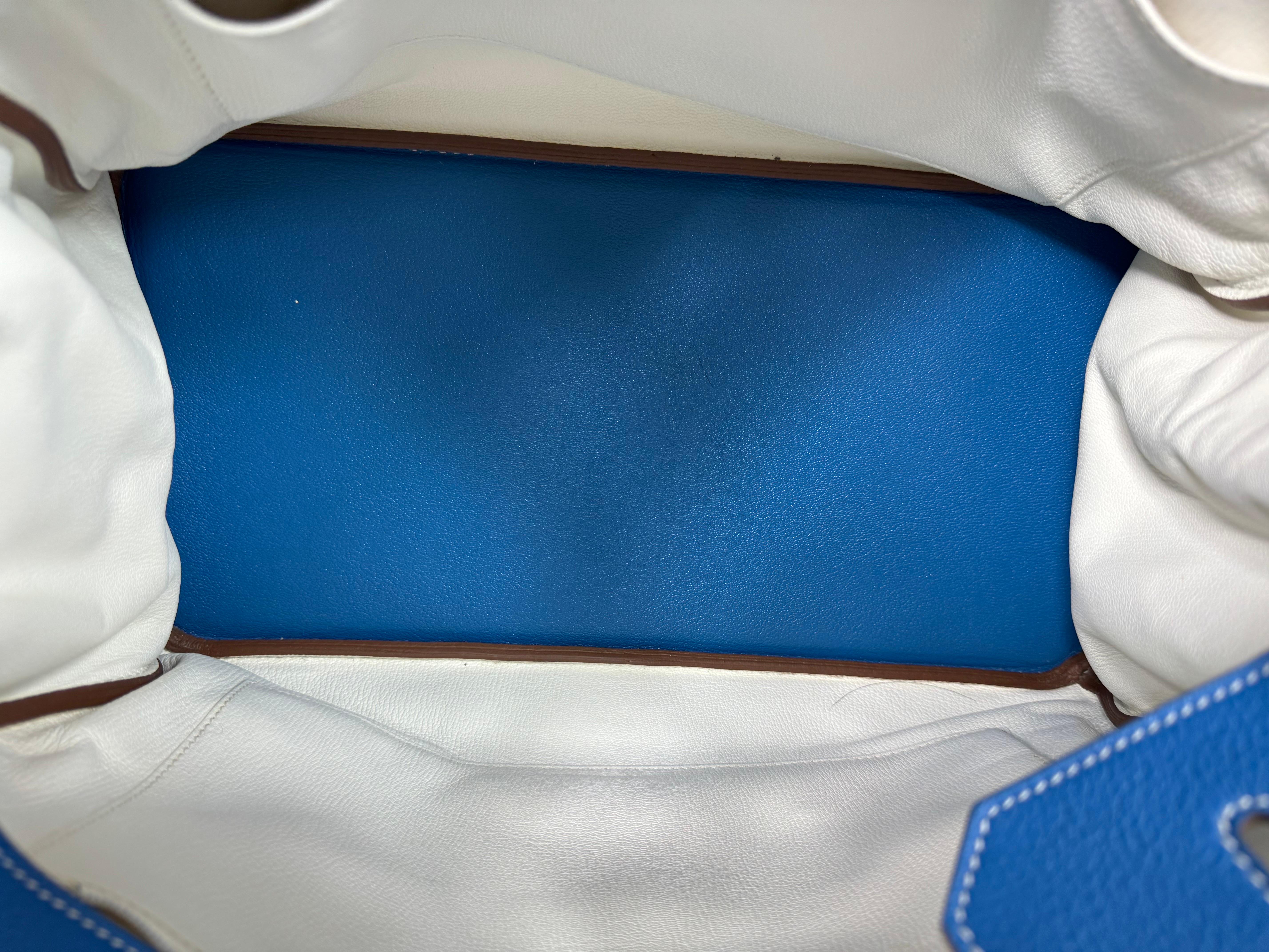 Hermes 40cm  Mykonos Blaue und weiße Clemence Limited Edition Birkin-SHW -2011 im Angebot 13