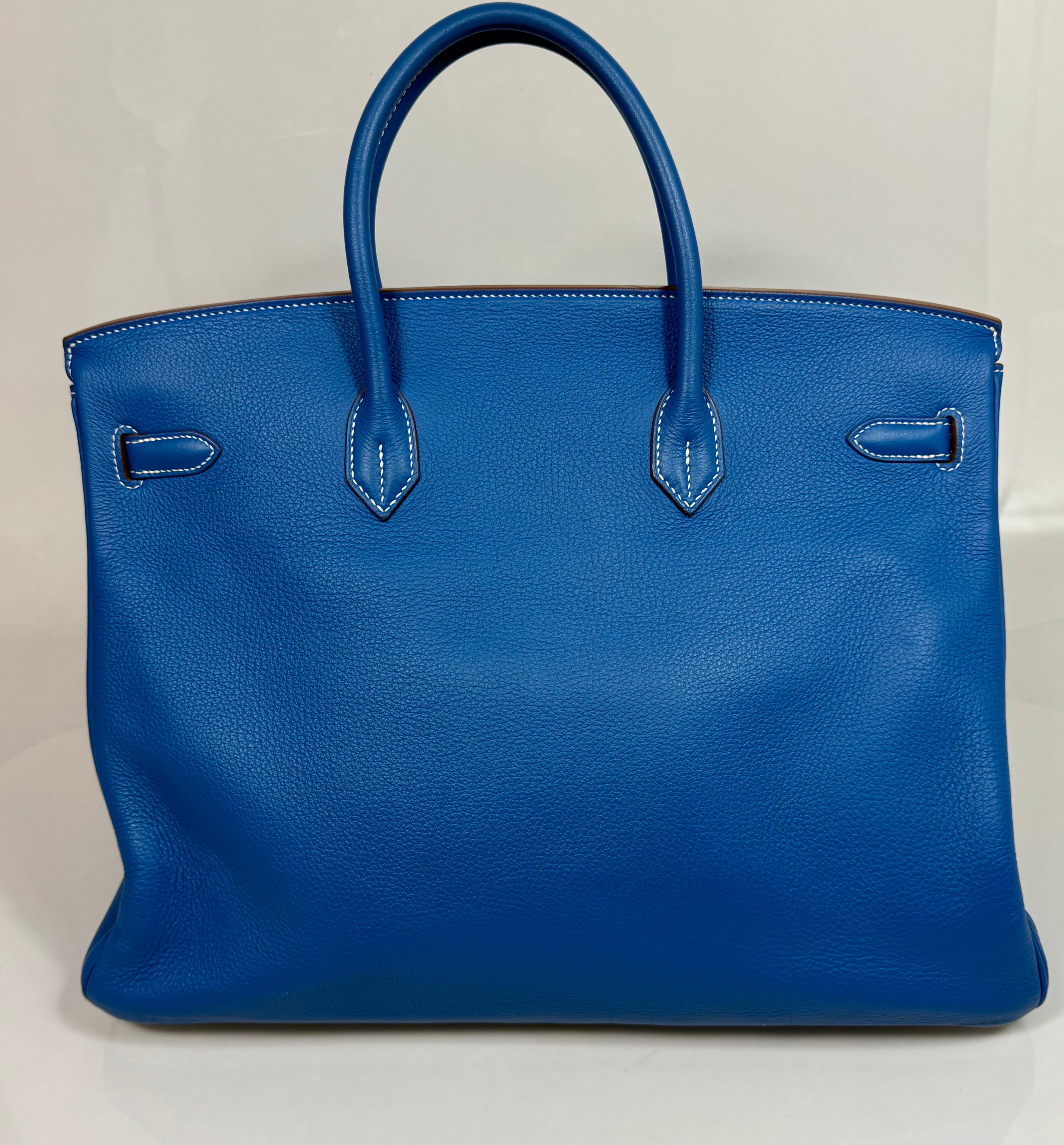 Hermes 40cm  Mykonos Blue and White Clemence Limited edition Birkin-SHW -2011 In Good Condition For Sale In West Palm Beach, FL