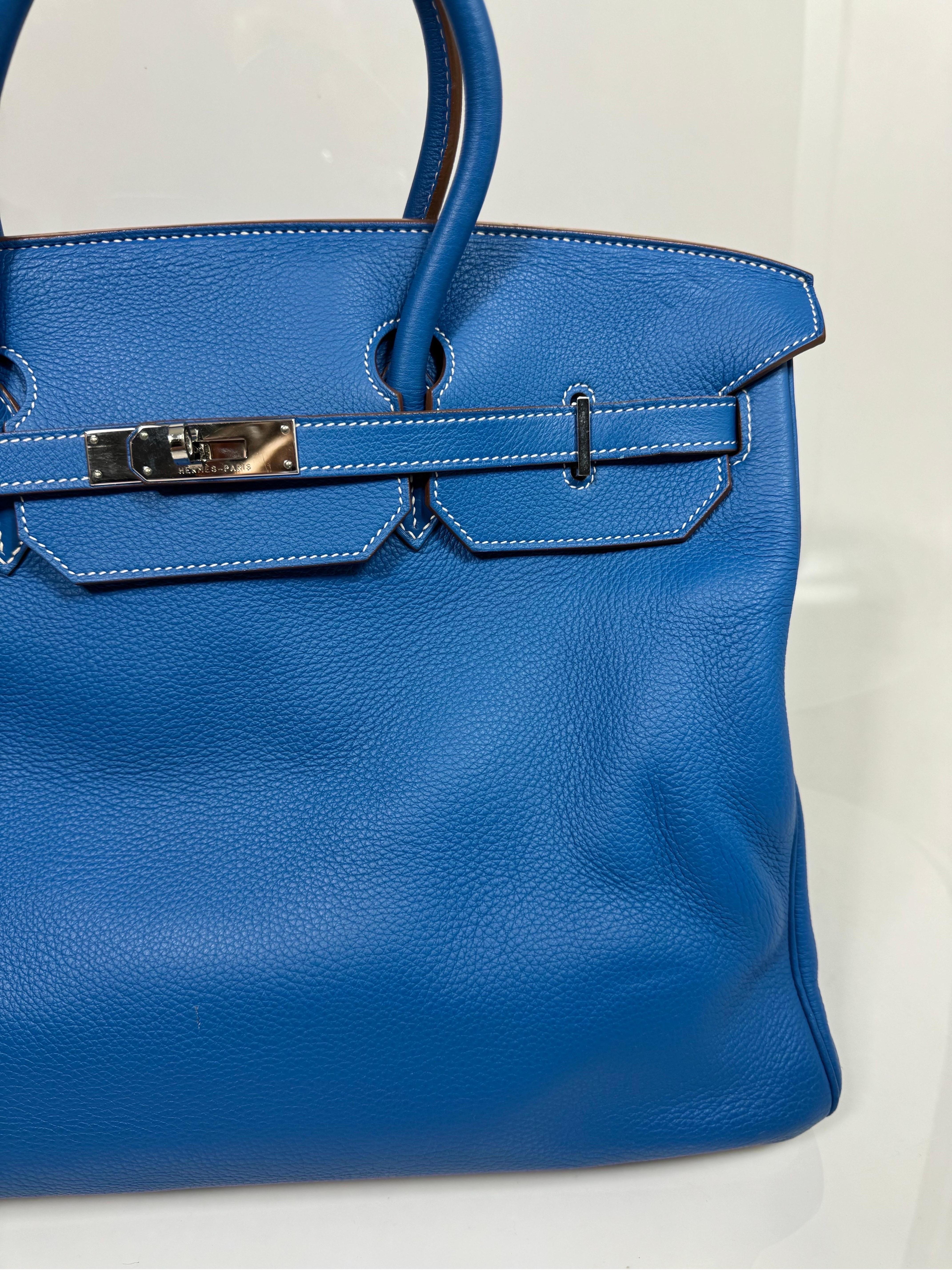 Hermes 40cm  Mykonos Blaue und weiße Clemence Limited Edition Birkin-SHW -2011 für Damen oder Herren im Angebot