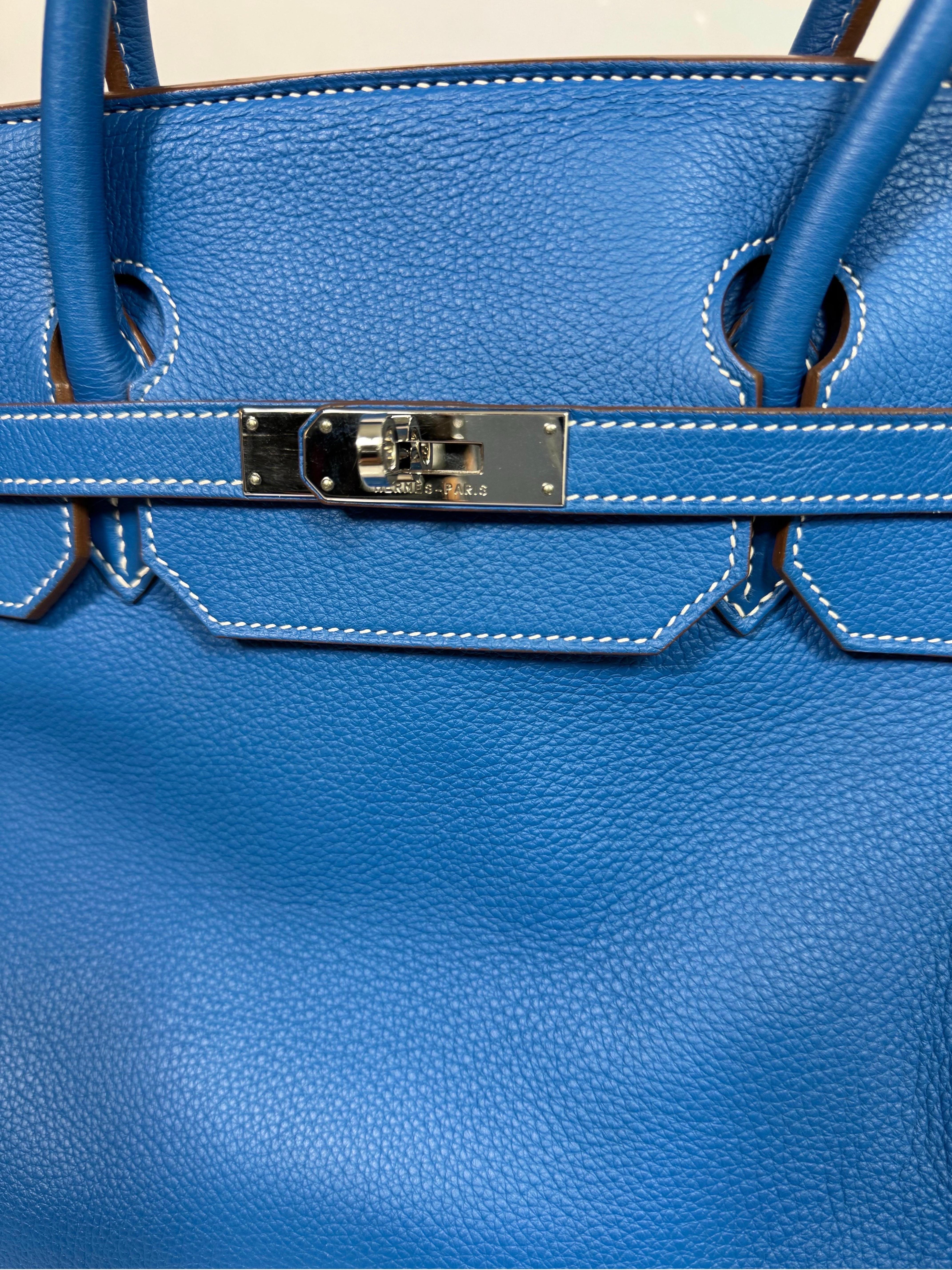 Hermes 40cm  Mykonos Blue and White Clemence Limited edition Birkin-SHW -2011 For Sale 2