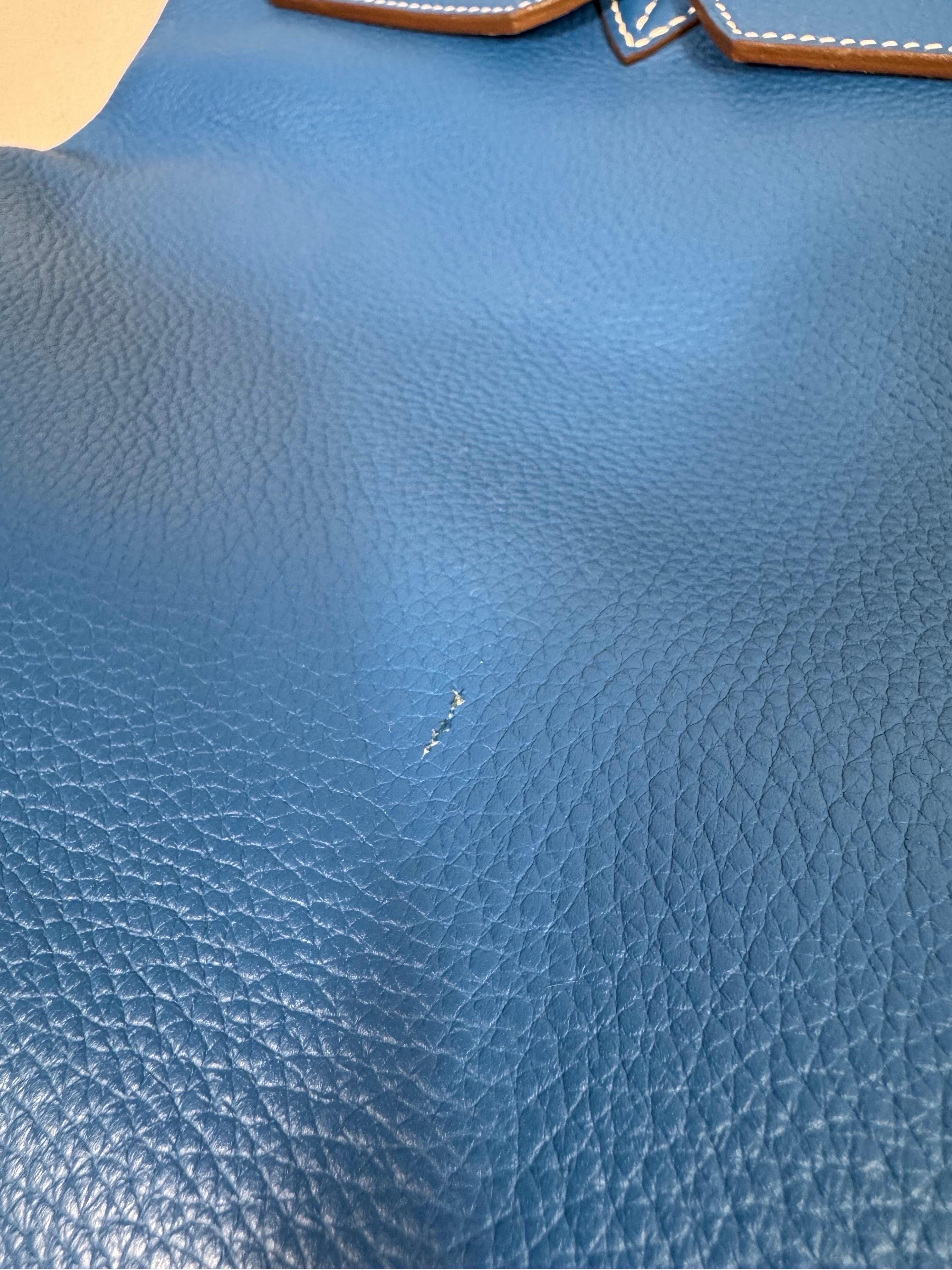 Hermes 40cm  Mykonos Blue and White Clemence Limited edition Birkin-SHW -2011 For Sale 3