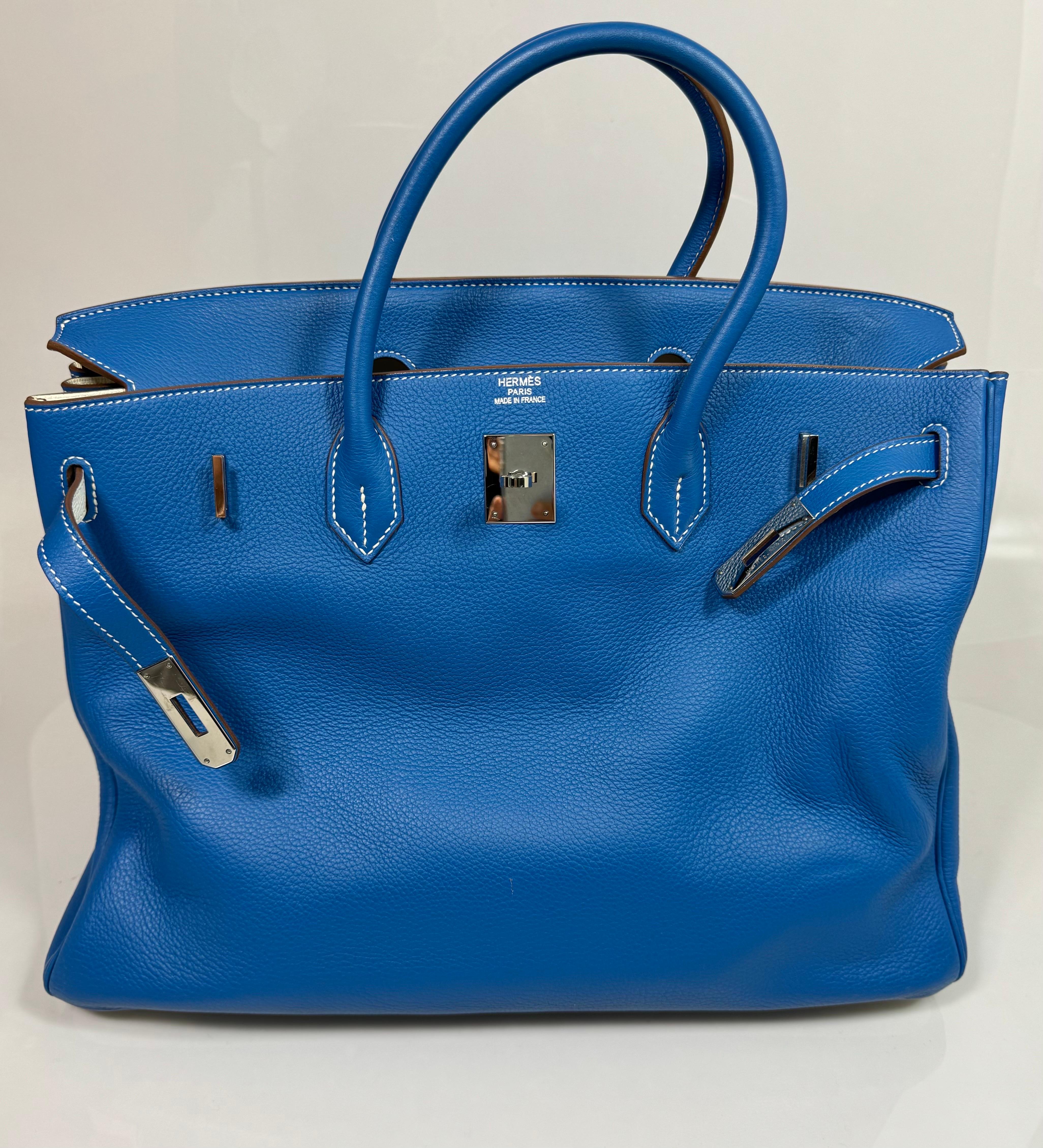 Hermes 40cm  Mykonos Blue and White Clemence Limited edition Birkin-SHW -2011 For Sale 5