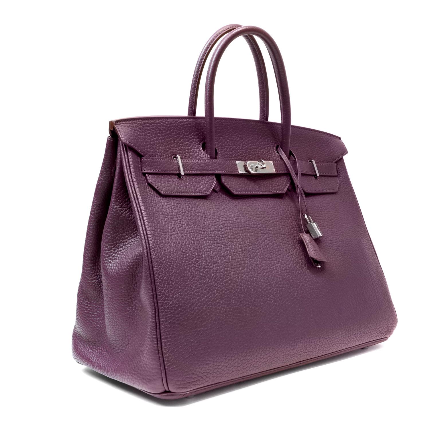 Noir Hermès Birkin 40cm en cuir Fjord violet avec Palladium