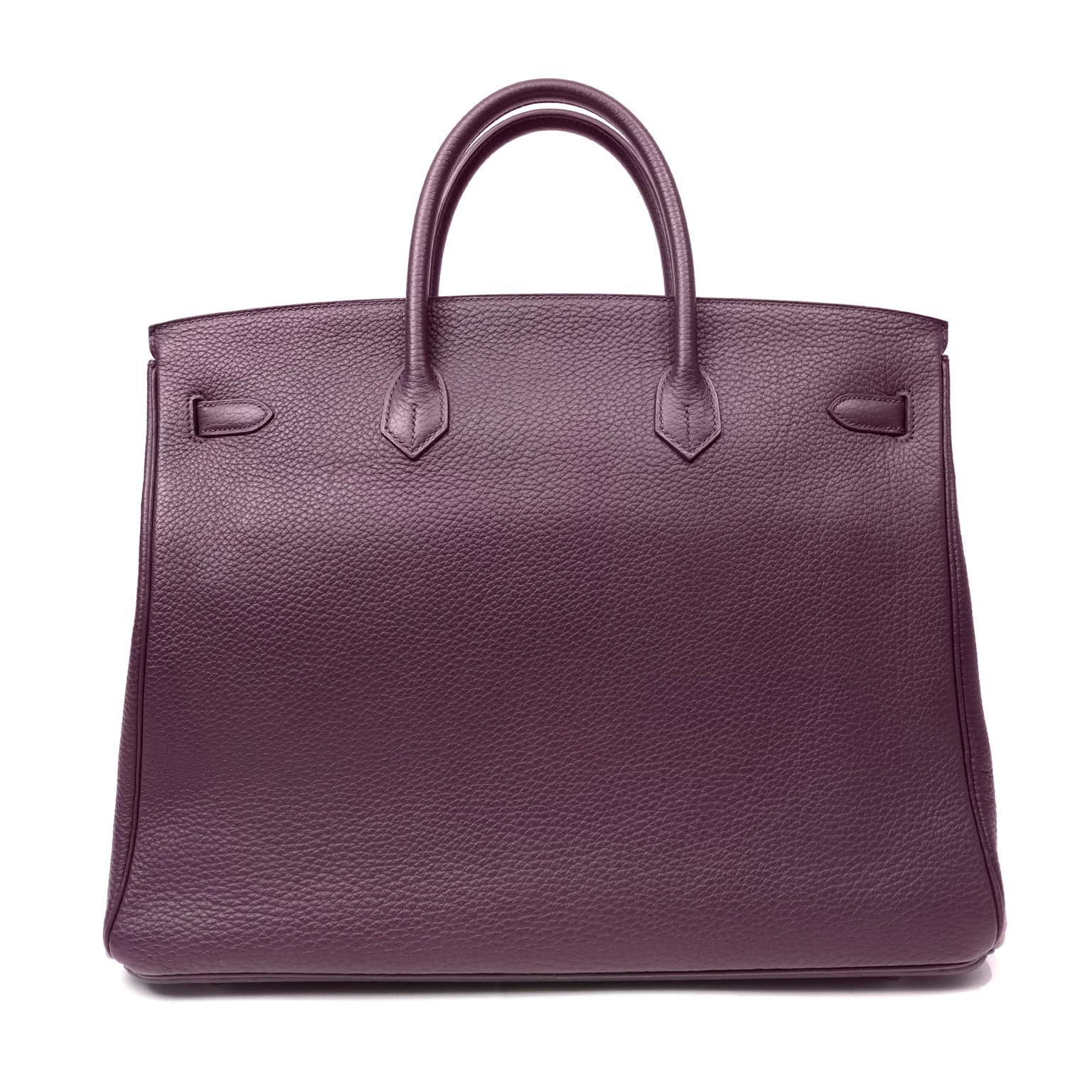 Hermès Birkin 40cm en cuir Fjord violet avec Palladium Excellent état à Palm Beach, FL