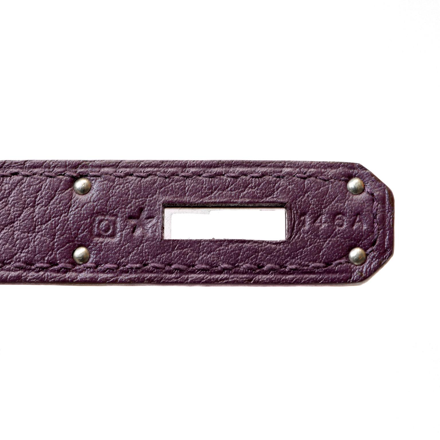 Black Hermès 40cm Purple Fjord Leather Birkin with Palladium