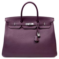 Hermès 40cm Lila Fjord Leder Birkin mit Palladium