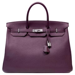 Hermès Birkin 40cm en cuir Fjord violet avec Palladium