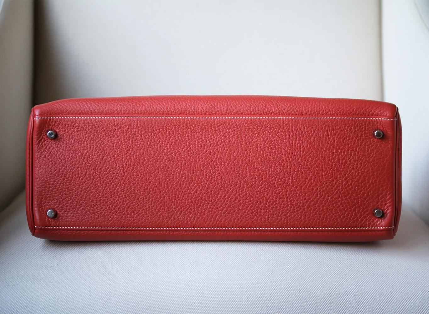 Women's Hermès 40CM Rouge Duchesse Clemence Palladium H/W Kelly Retourne Bag