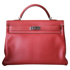 Hermès 40CM Rouge Duchesse Clemence Palladium H/W Kelly Retourne Bag