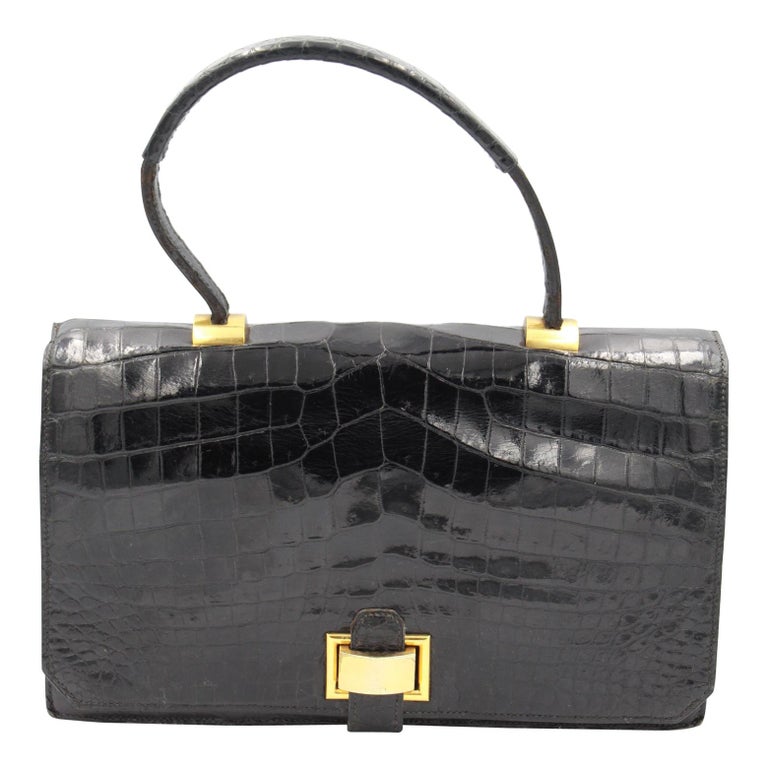 Hermes 40's Vintage Black Crocodile Vintage Bag at 1stDibs | hermes  claquette bag