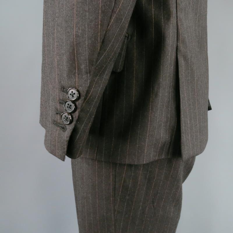 HERMES 42 Regular Charcoal Pinstriped Wool 2 Button 3 Flap Pocket Suit In Excellent Condition In San Francisco, CA