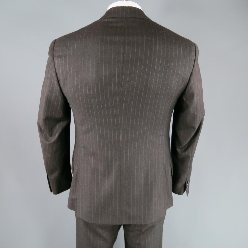 HERMES 42 Regular Charcoal Pinstriped Wool 2 Button 3 Flap Pocket Suit 1